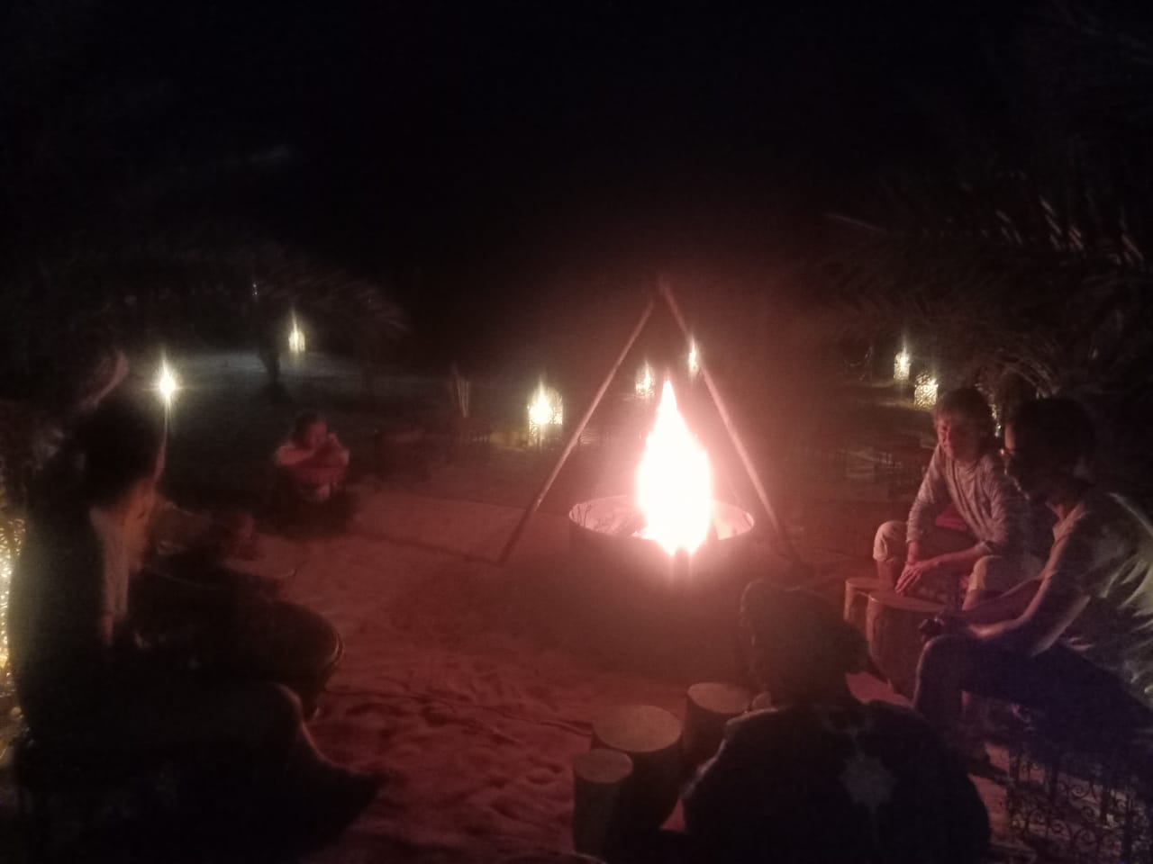 Music and fire in the camp at Merzouga Sahara Desert